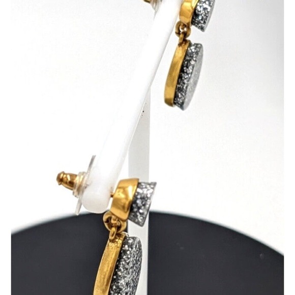 J. Crew Glittery Silver Tear Drop Shaped Druzy Like Smooth Gold Tone Earrings - Picture 7 of 11